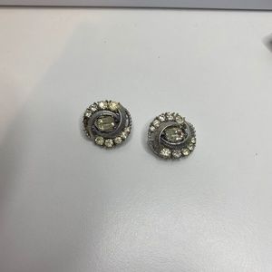 Coro Emerald Cut and Rondel Rhinestone Silvery silver Tone clip on earrings